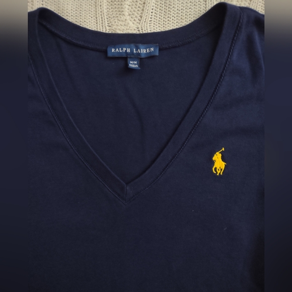Classic Ralph Lauren V-Neck Slim Fit Navy Tee Sz. M - Picture 3 of 3
